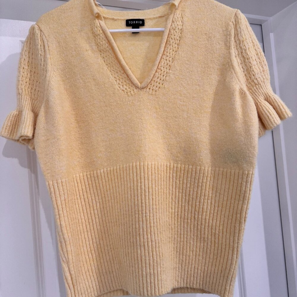 Torrid Cashmere V-Neck Ruffle Sleeve Sweater in Sundress Yellow - Size 0XL